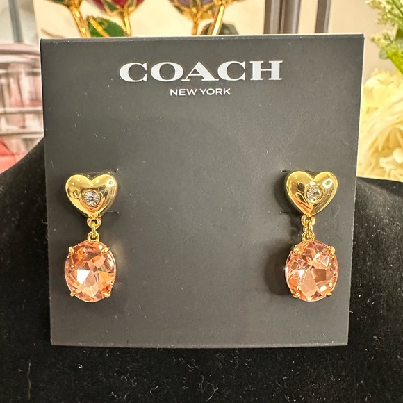 Coach Gold and Peach Heart Drop Earrings - Picture 1 of 3